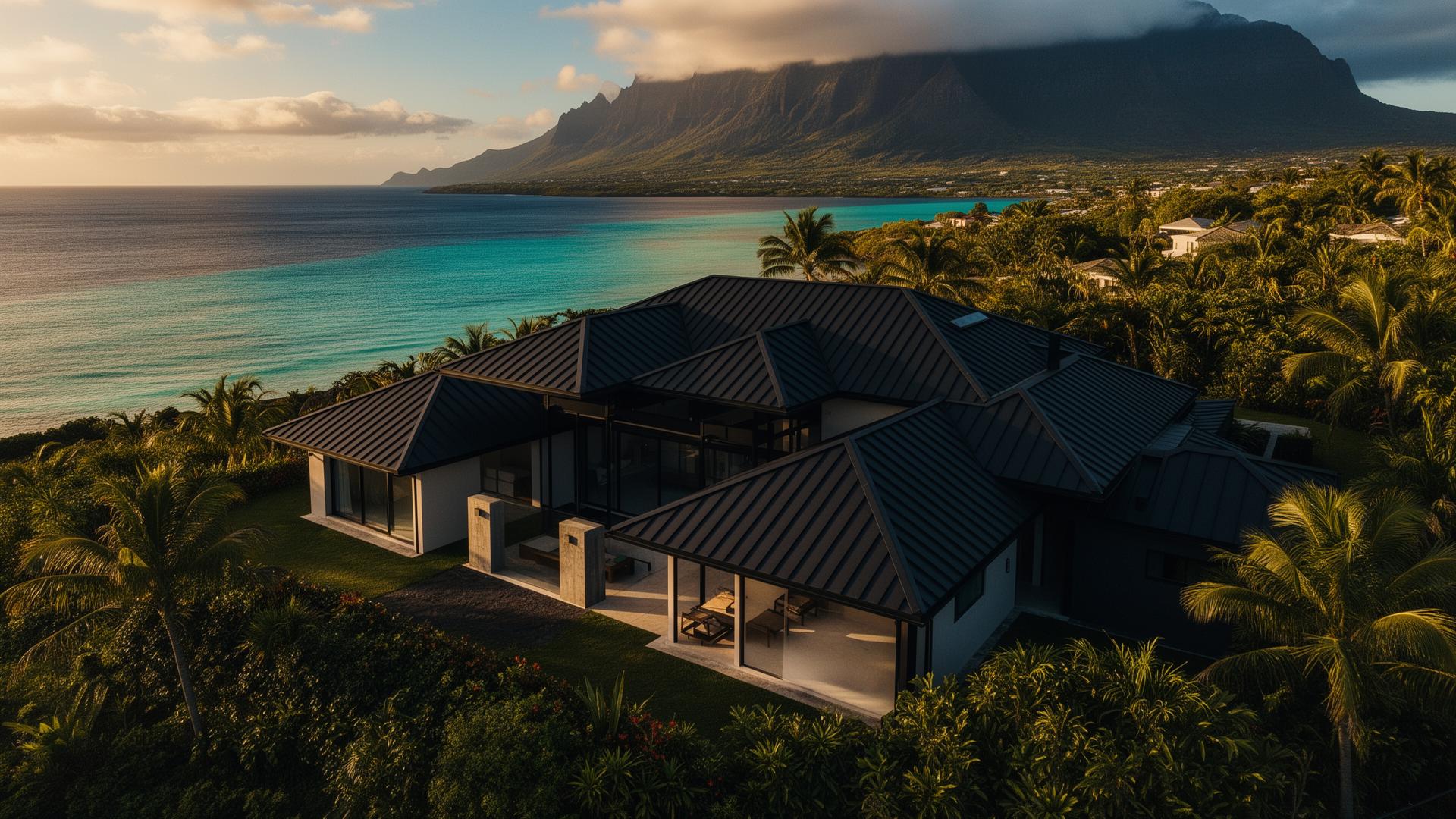 Villa contemporaine à La Réunion avec toiture premium en zinc anthracite par Chatelain Rénovation